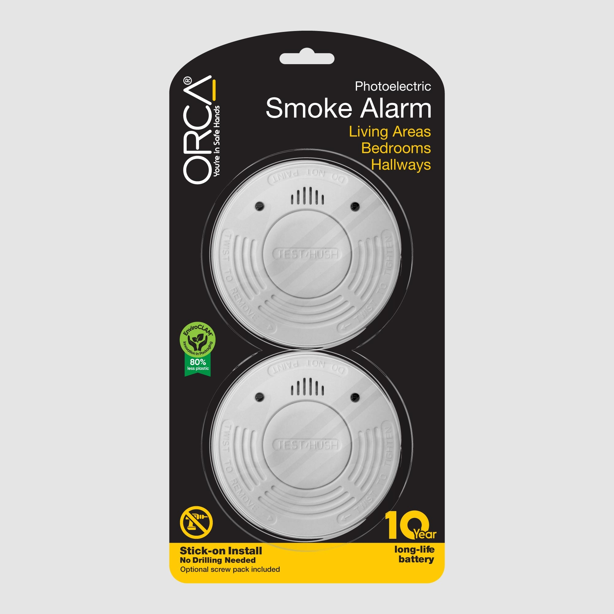 Orca 9 Volt Smoke Alarm 10 Year 2 Pack