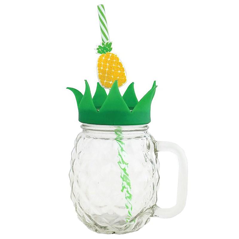 Fabulous Pineapple Sipper Glasses w/Lids & Reusable Straws