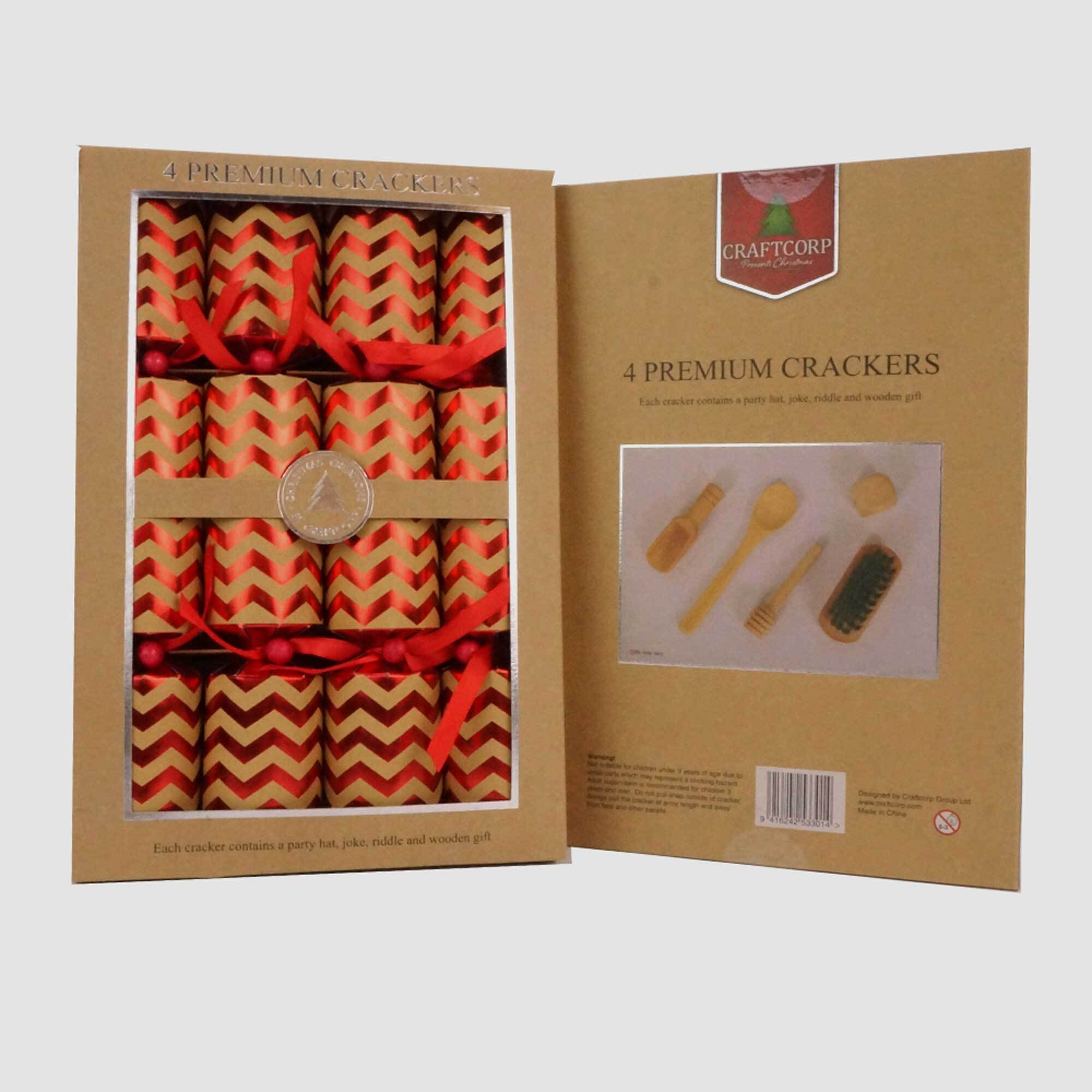 4 Pack Kraft Assorted Crackers with Wooden Gift