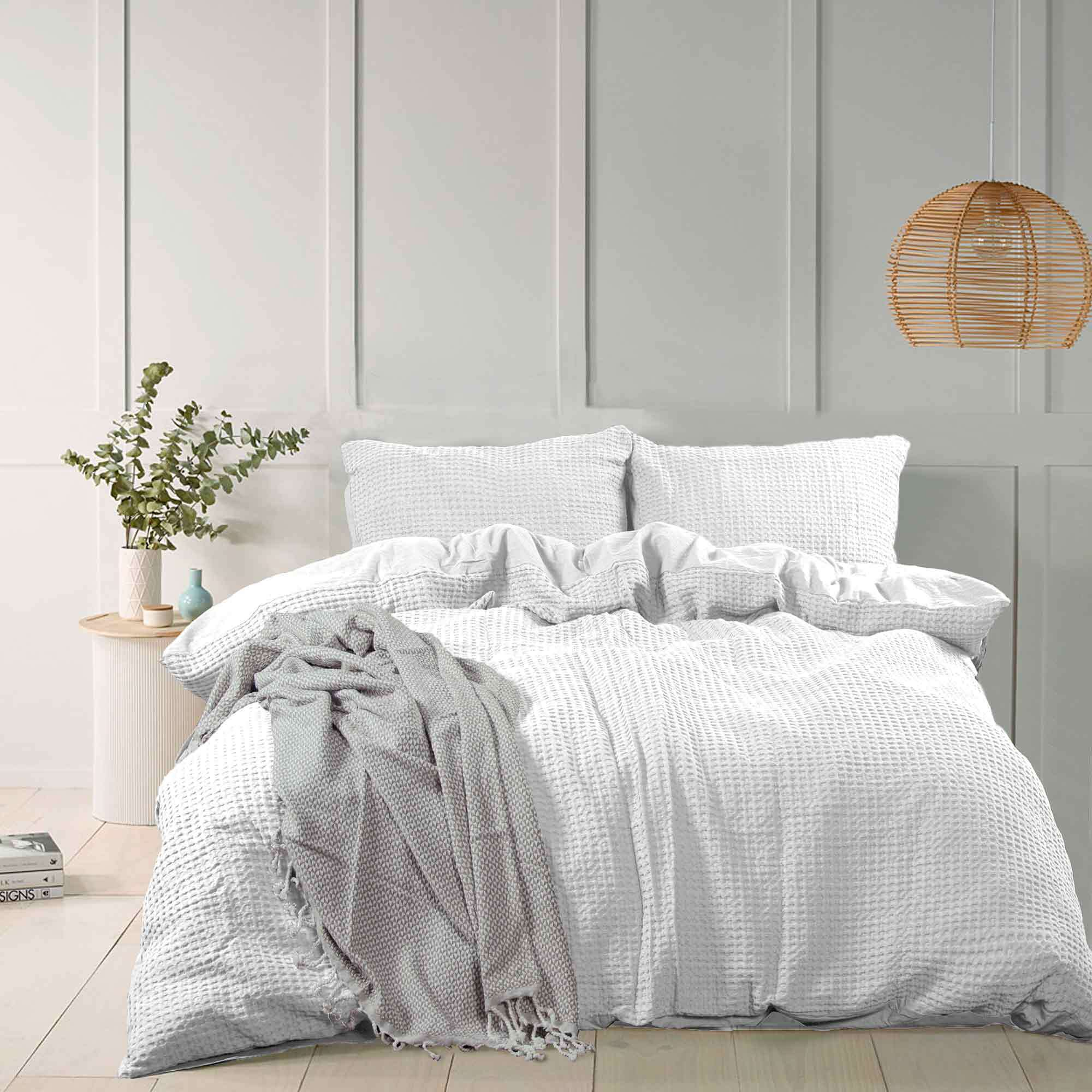 Home Garment Washed Waffle Duvet Cover, Bright White Duvet Cover