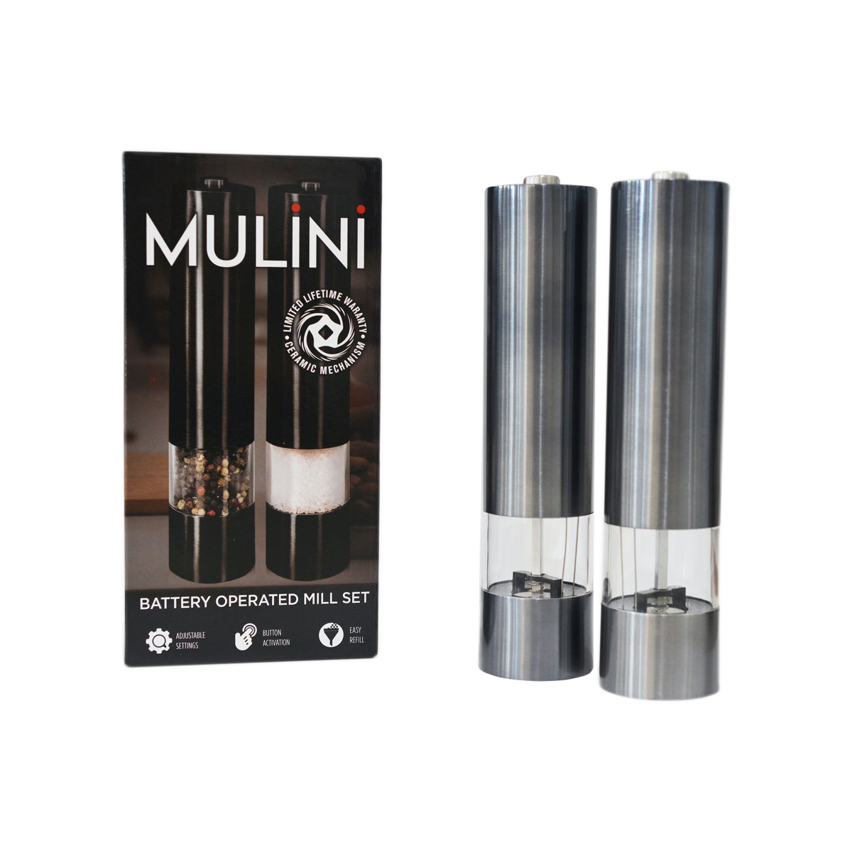 Mulini Salt & Pepper Mill Set Of 2 D4405 Graphite 22cm