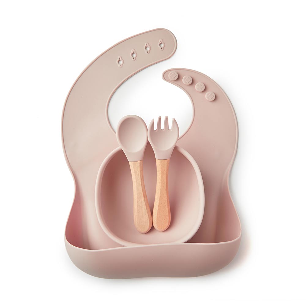 hi-hop Silicone Bib & Bowl Set Light Rose