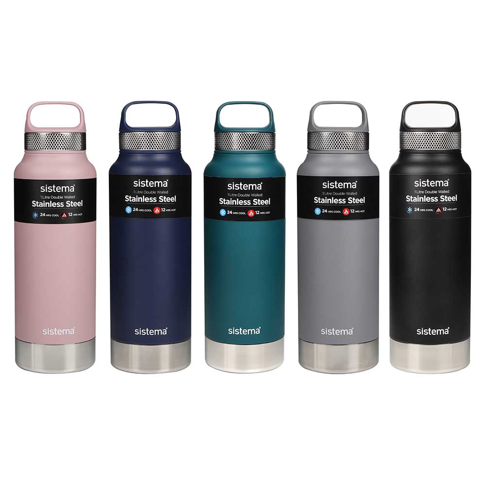 Sistema Stainless Steel Drink Bottle Assorted 1L