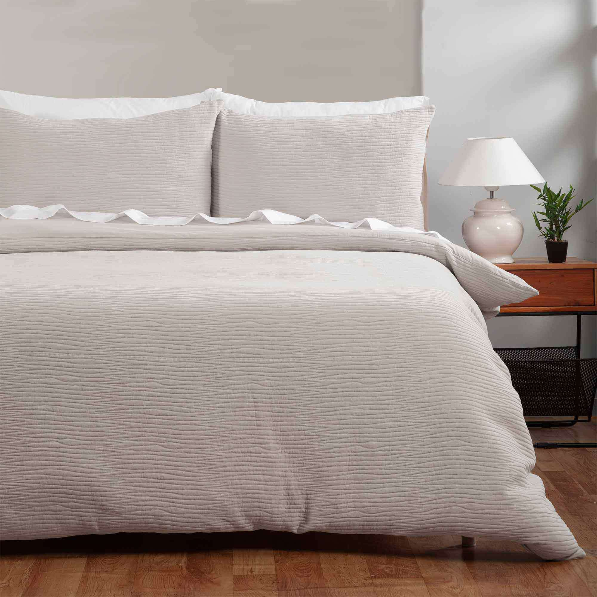 Hotel At Home Organic Stripe Matelasse Duvet Cover Set