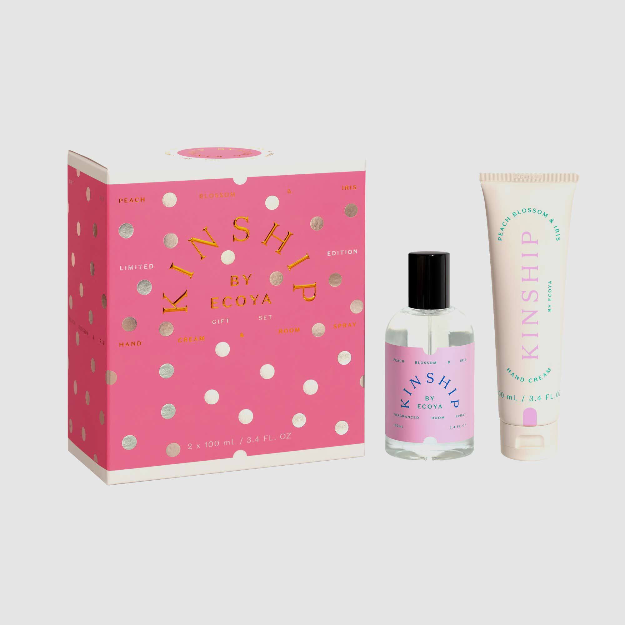 Kinship by Ecoya Hand Cream & Room Spray Gift Set Peach Blosom & Iris