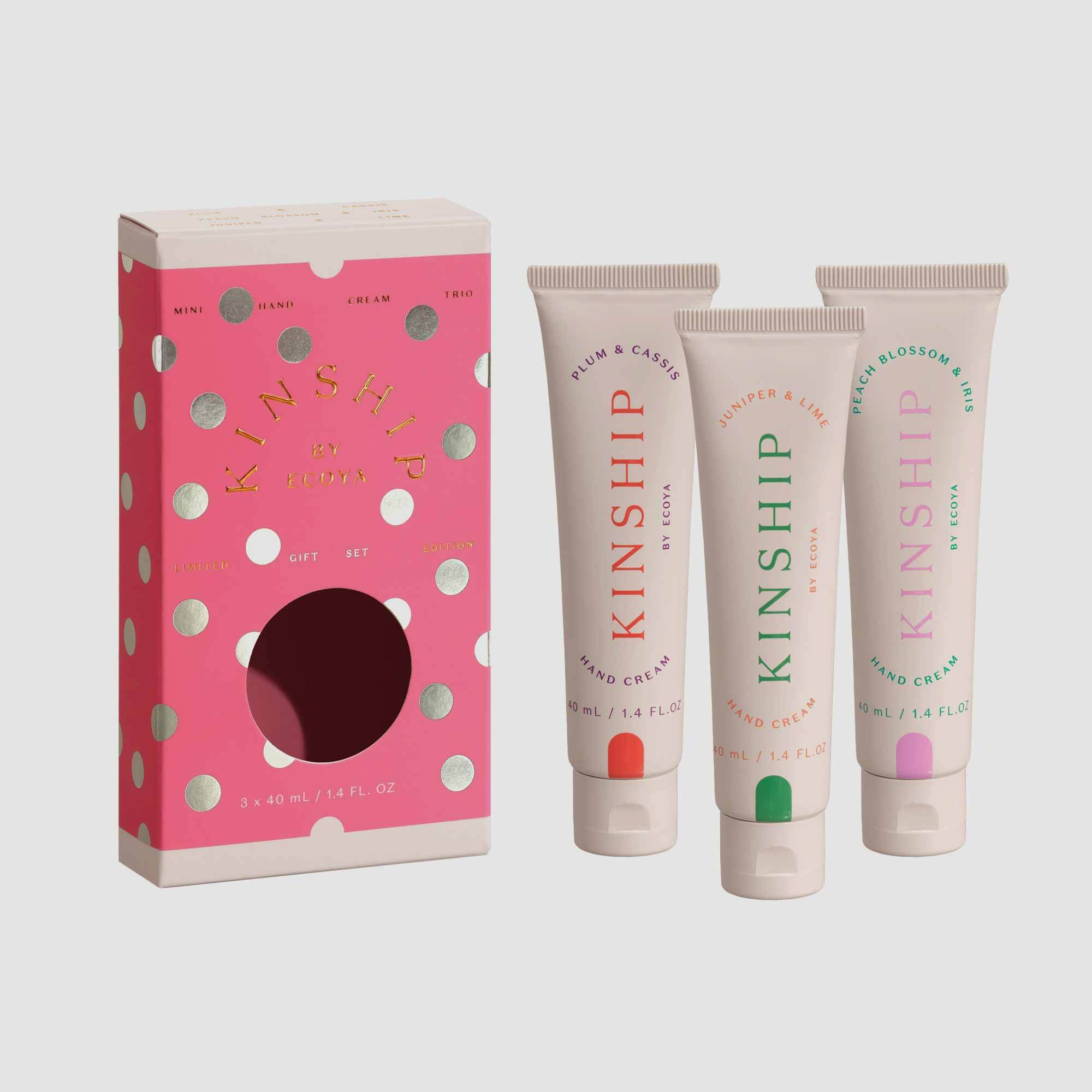 Kinship by Ecoya Hand Cream Trio Peach Blossom & Iris, Plum & Cassis and Juniper Berry & Lime