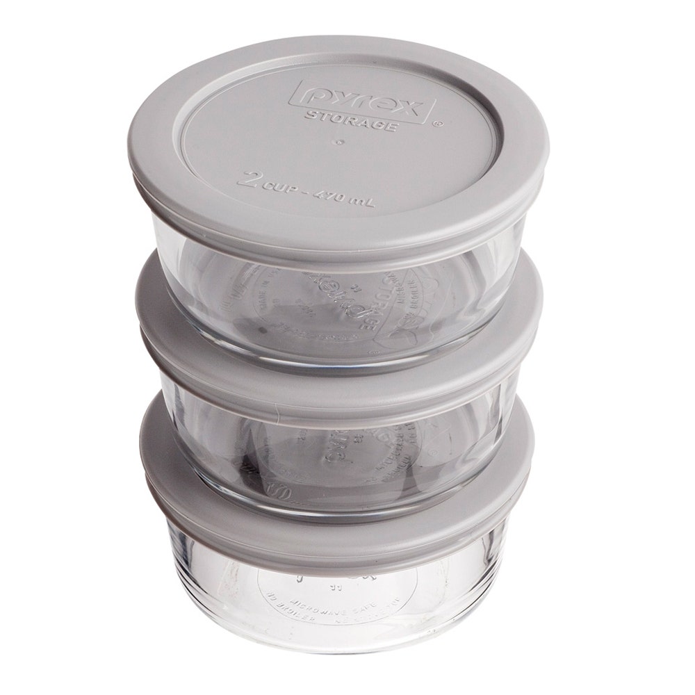 Grey Pyrex Pyrex Round With Grey Lid Set 3 470ml 2 Cup | Briscoes