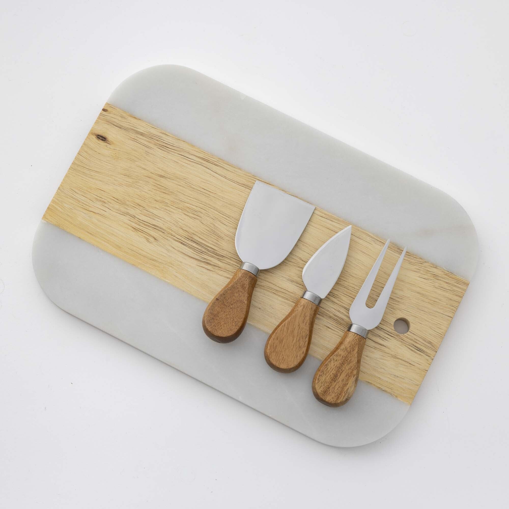 Rectangle Marble Acacia Wood Board with 3Pcs Cheese Knives | Briscoes