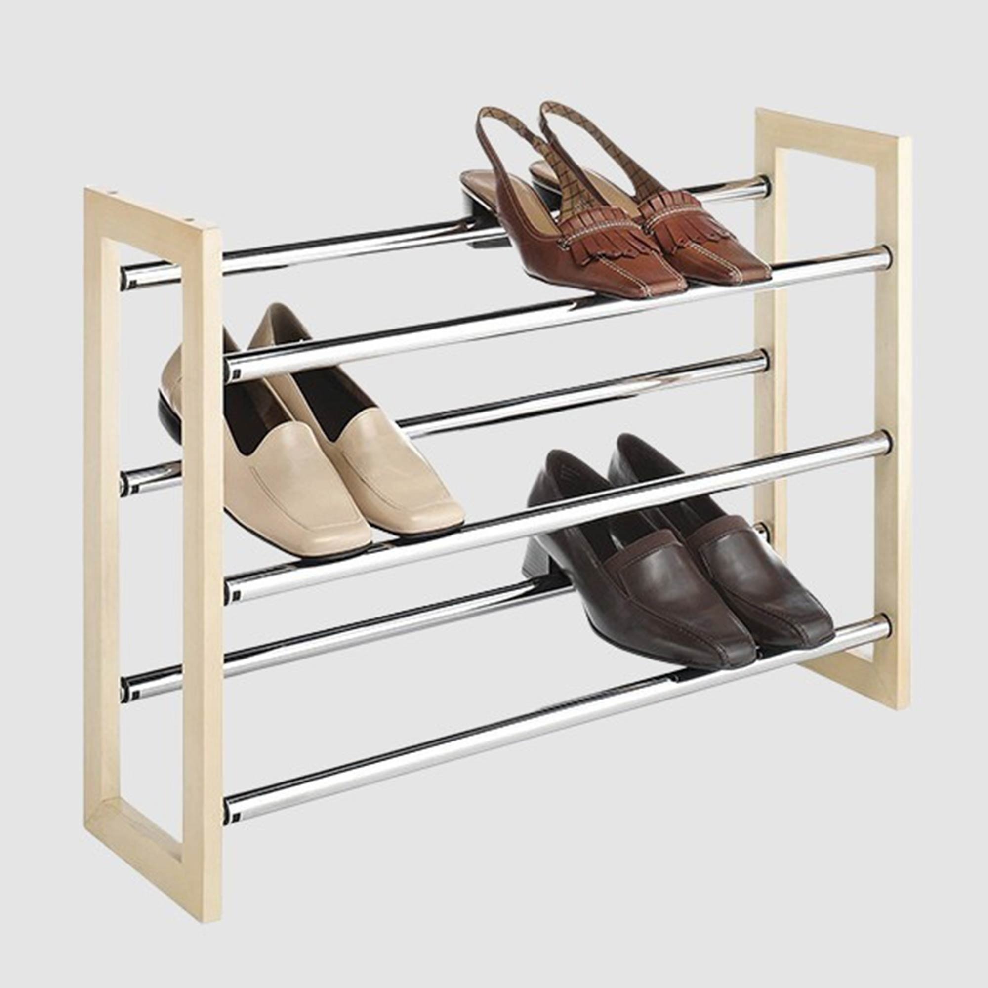 Whitmor Expanding 3 Tier Shoe Rack Wood & Chrome | Briscoes